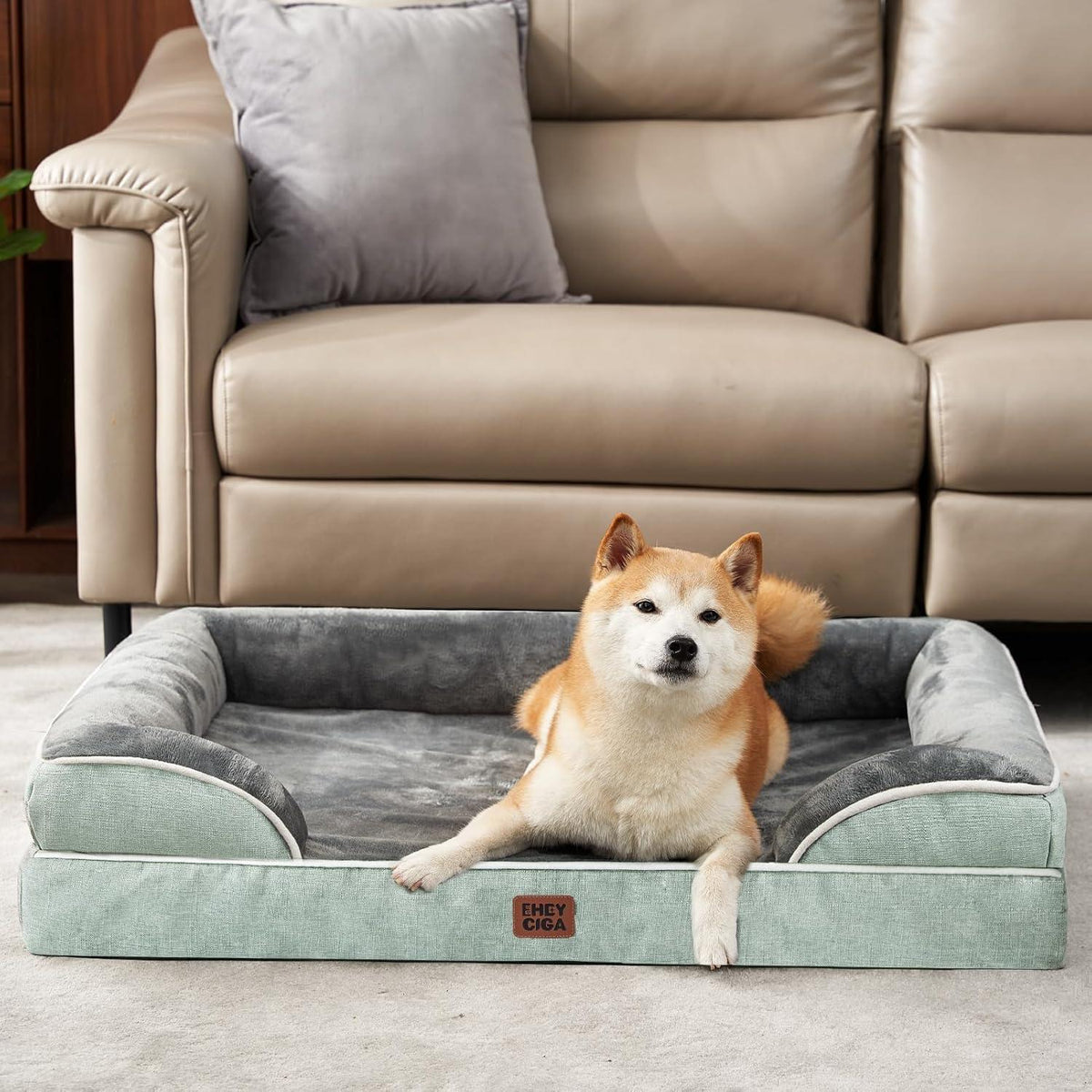 Orthopädisches Hundebett mit Memory Foam, Gräuliches Grün L
