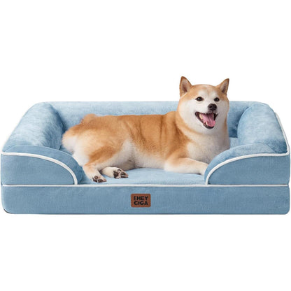 Orthopädisches Hundebett mit Memory Foam, waschbar, L Hellblau