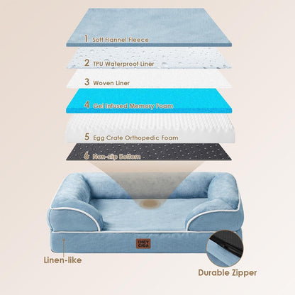 Orthopädisches Hundebett mit Memory Foam, waschbar, L Hellblau