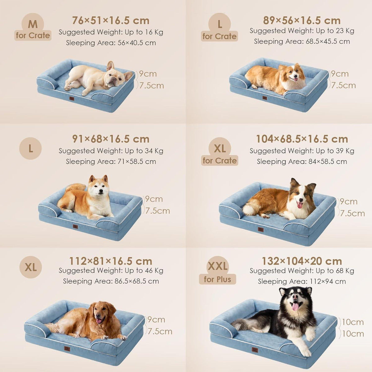 Orthopädisches Hundebett mit Memory Foam, waschbar, L Hellblau