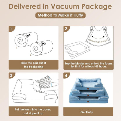 Orthopädisches Hundebett mit Memory Foam, waschbar, L Hellblau
