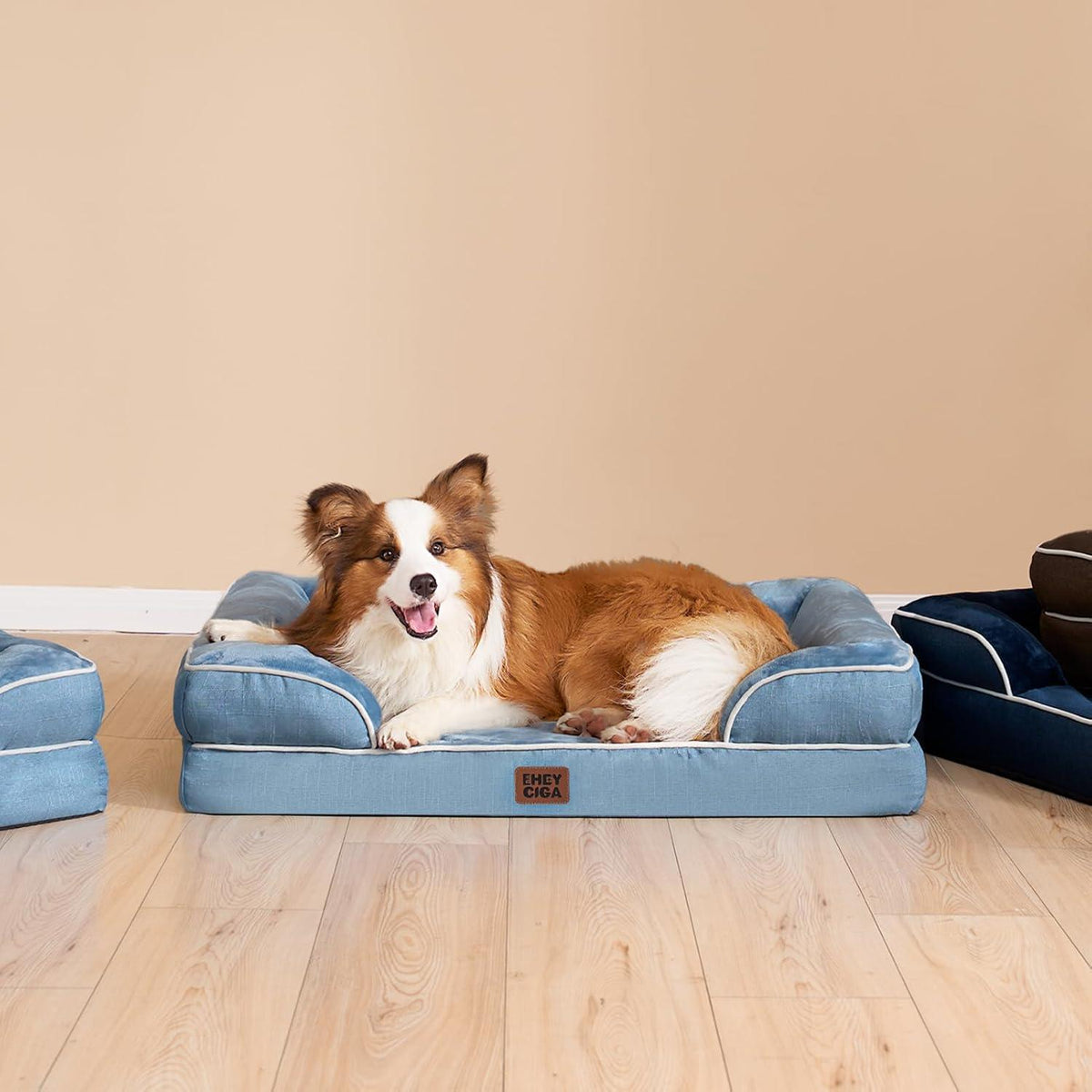 Orthopädisches Hundebett mit Memory Foam, waschbar, L Hellblau