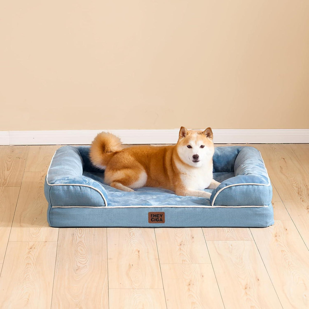 Orthopädisches Hundebett mit Memory Foam, waschbar, L Hellblau