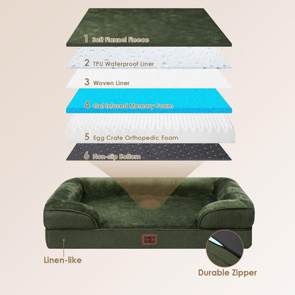 Orthopädisches Hundebett XXL Dunkel Grün mit Memory Foam