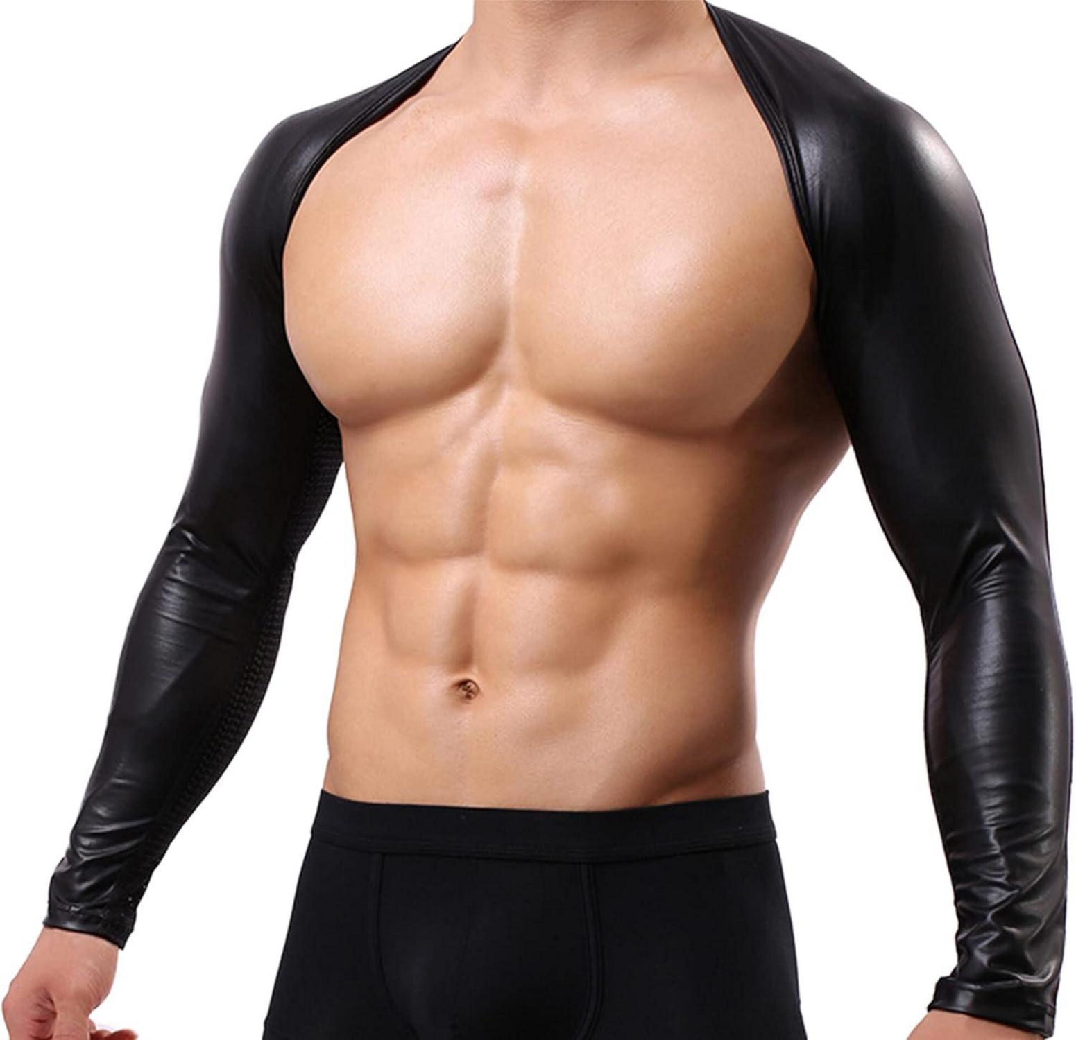 Herren Metallic Top Schulterjacke Shorts Bühne Show Clubwear Schwarz