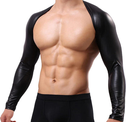 Herren Metallic Top Schulterjacke Shorts Bühne Show Clubwear Schwarz