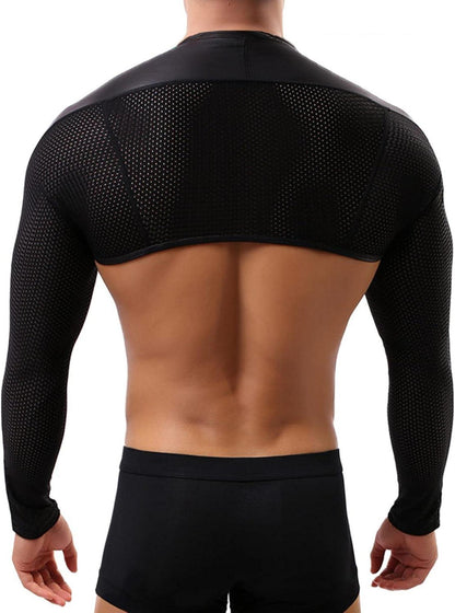 Herren Metallic Glänzend Crop Top Schulterjacke Shorts