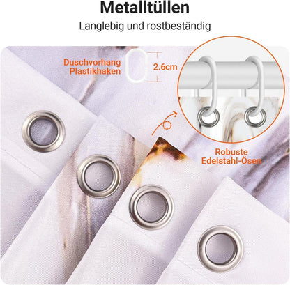 Duschvorhang 180x200cm Graugelb Marmor beschwertem Saum, antischimmel, wasserabweisend