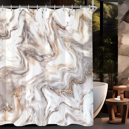 Duschvorhang 180x180cm Graugelb Marmor Beschwerter Saum Antischimmel Textil