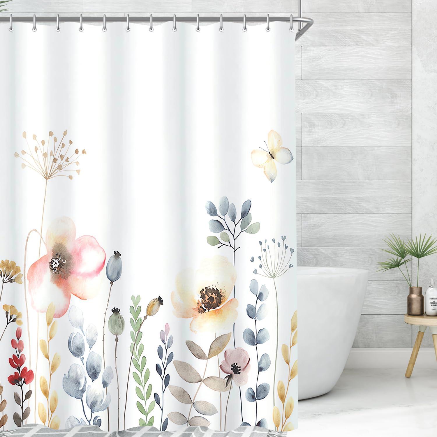 Duschvorhang Blumenmuster, Wasserabweisend, Antischimmel, 150x200cm
