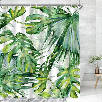 Duschvorhang 150x200cm Grün Blätter, Wasserdicht, Antischimmel, Waschbar, Polyester Stoff