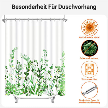 Duschvorhang Blumen Blätter 220x180cm Wasserdicht Textil 14 Ringe