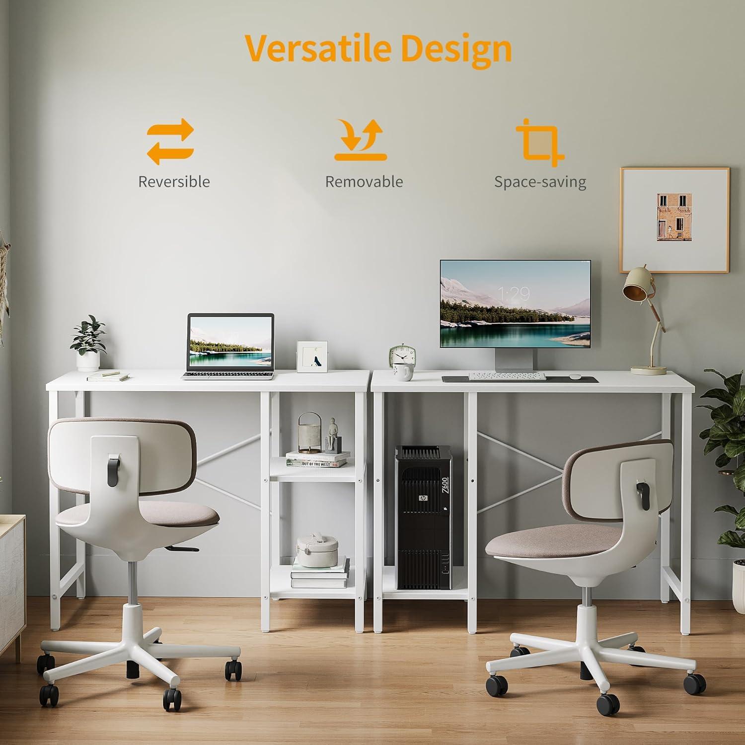 CubiCubi Schreibtisch mit 2 Ablagen, 90 x 48 cm, Stahlgestell, Industrie-Design