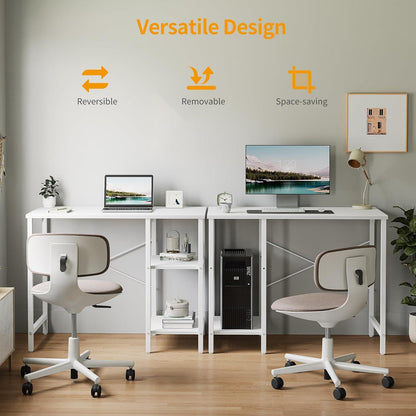 CubiCubi Schreibtisch mit 2 Ablagen, 90 x 48 cm, Stahlgestell, Industrie-Design