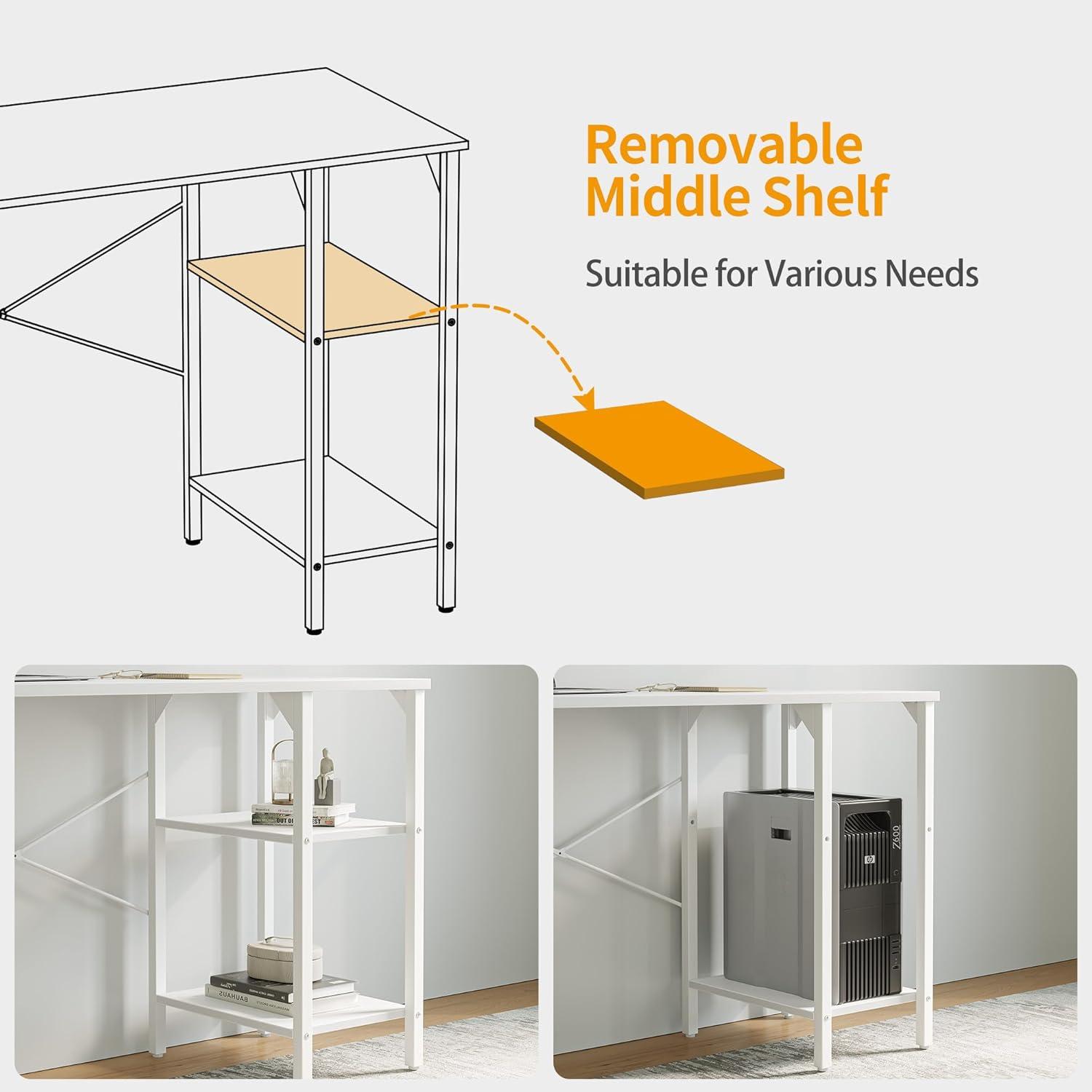 Schreibtisch mit 2 Ablagen 90x48cm Stahlgestell Büro Wohnzimmer