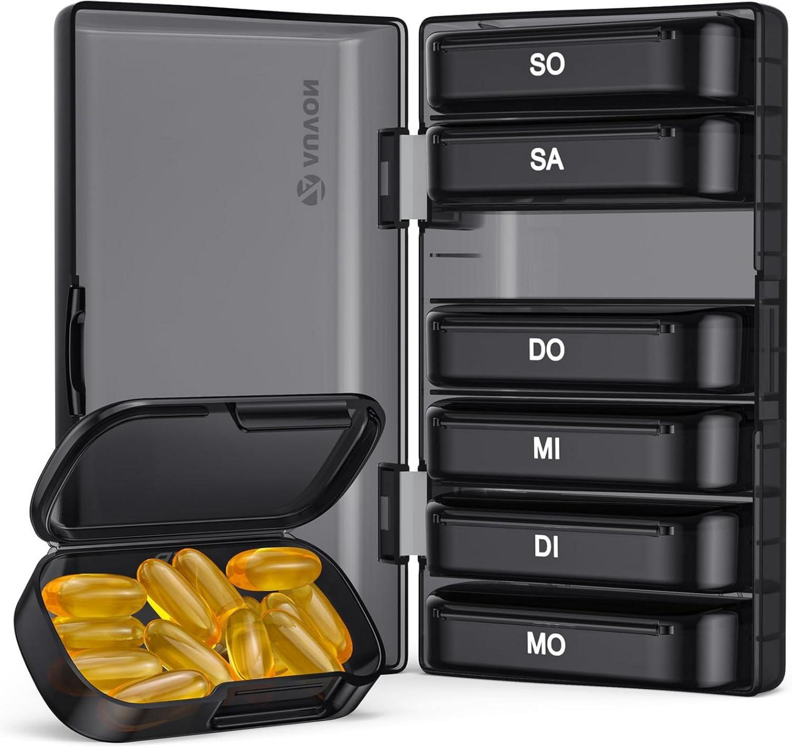 Tablettenbox 7 Tage mit Großen Fächern, Leicht zu Öffnende Pillendose