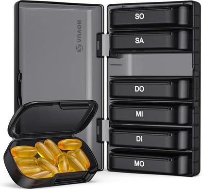 Tablettenbox 7 Tage mit Großen Fächern, Leicht zu Öffnende Pillendose