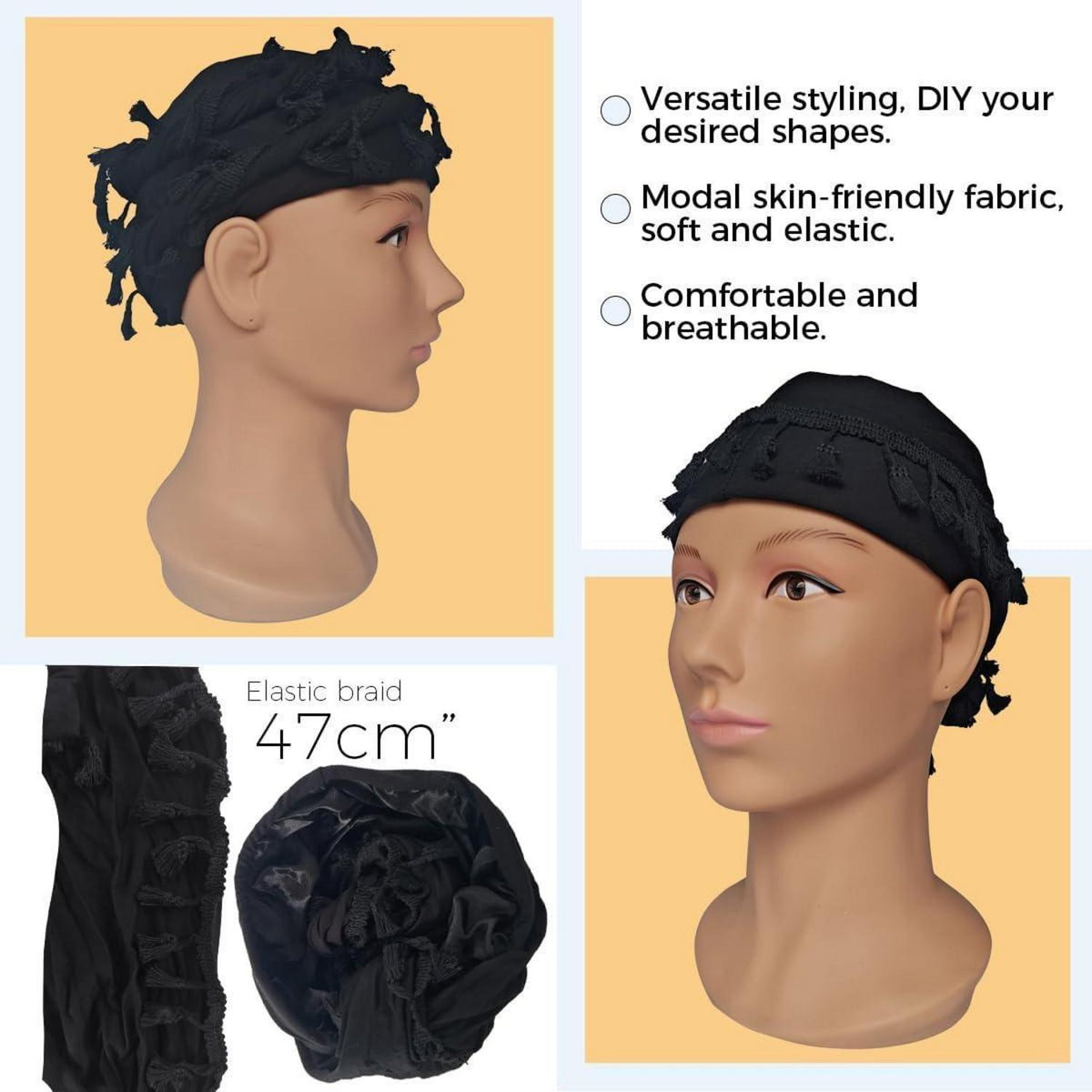 Vintage Herren Turban Durag aus Satin mit Twist-Design