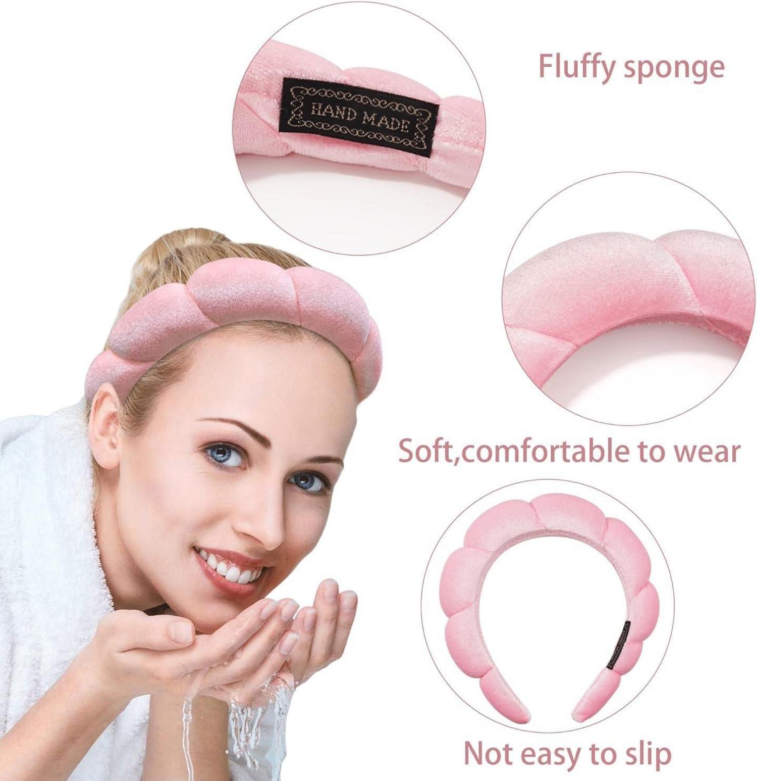 Spa-Stirnband Damen Schwamm Frottee Makeup Hautpflege Wolken Pink