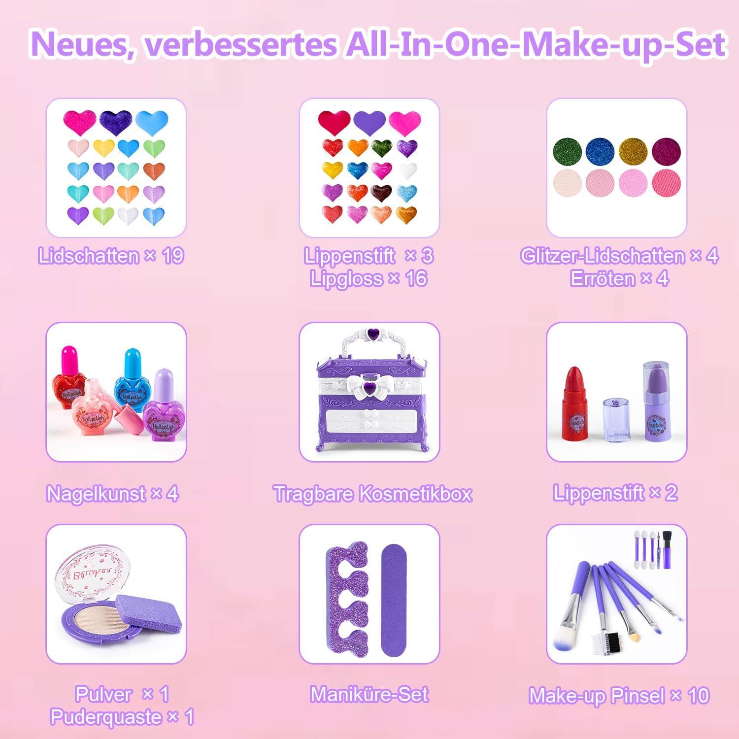 Kinderschminkset Mädchen 66-teilig - Waschbare Schminke für Kinder