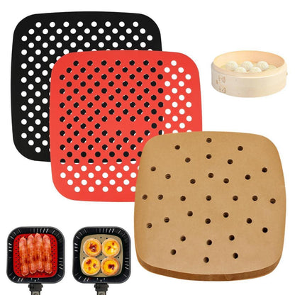 100x Backpapier für Heißluftfritteuse 21,5cm + 2 Silikonmatten