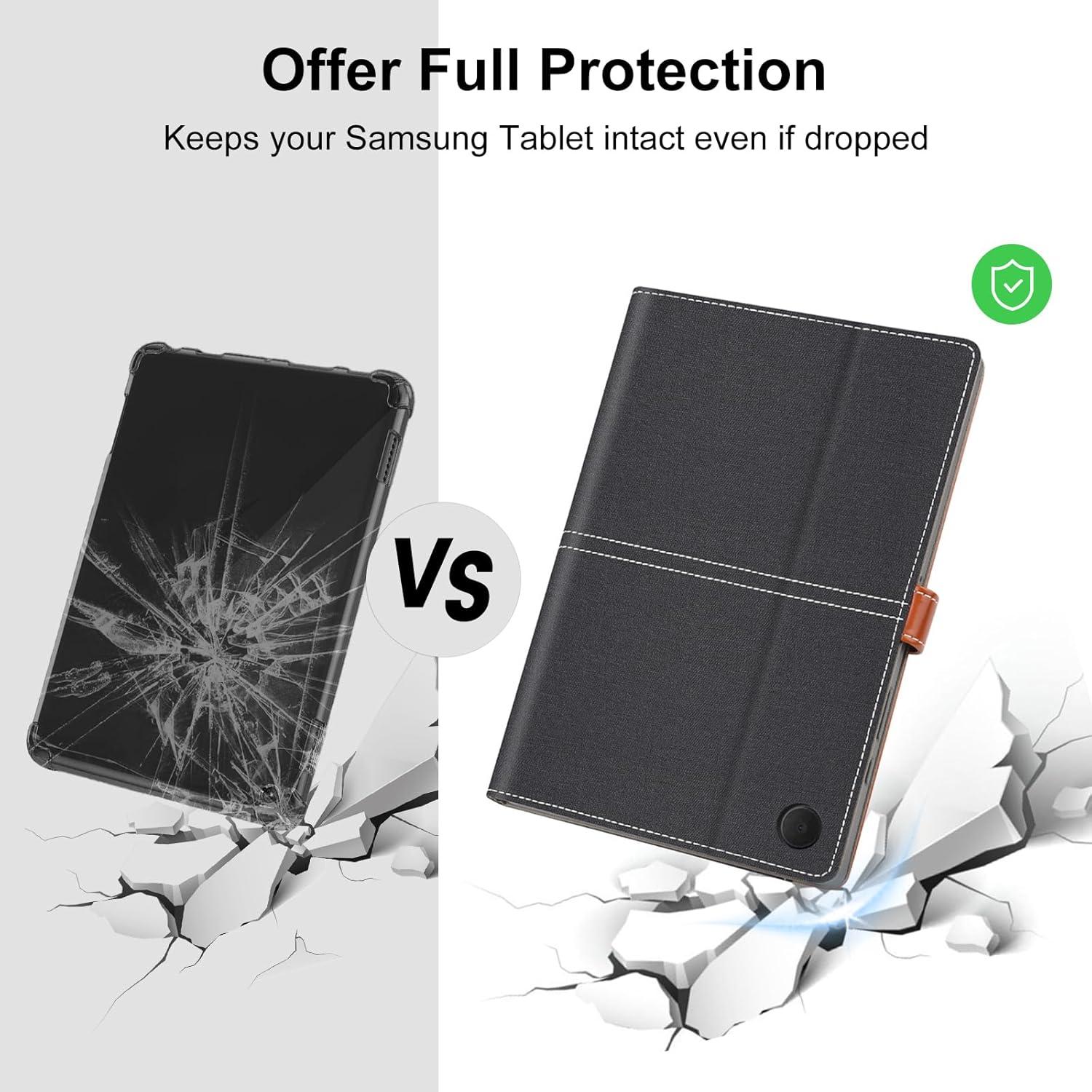Hülle für Samsung Galaxy Tab A9+ 11 Zoll Denim Schwarz PU Leder+Soft
