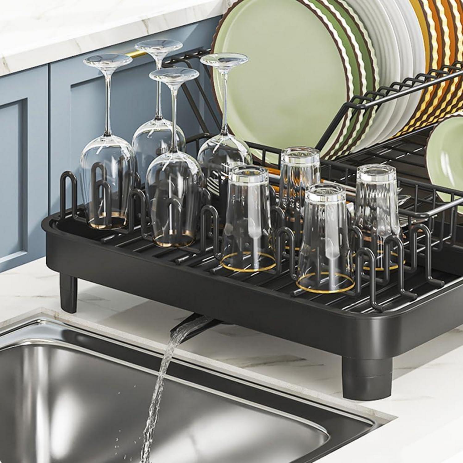 Ausziehbares Abtropfgestell Schwarz Edelstahl Geschirrständer 32-52.5x41x18cm