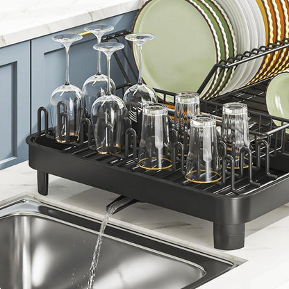 Ausziehbares Abtropfgestell Schwarz Edelstahl Geschirrständer 32-52.5x41x18cm