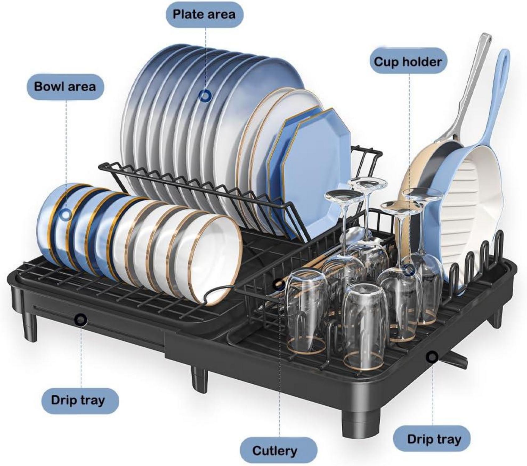 Ausziehbares Abtropfgestell Schwarz Edelstahl Geschirrständer 32-52.5x41x18cm