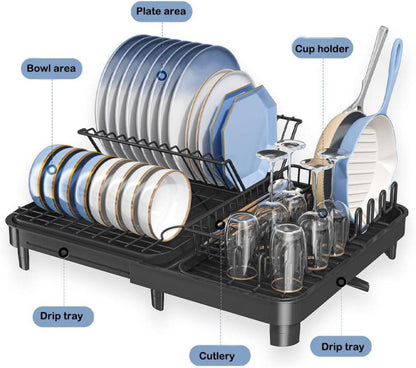 Ausziehbares Abtropfgestell Schwarz Edelstahl Geschirrständer 32-52.5x41x18cm