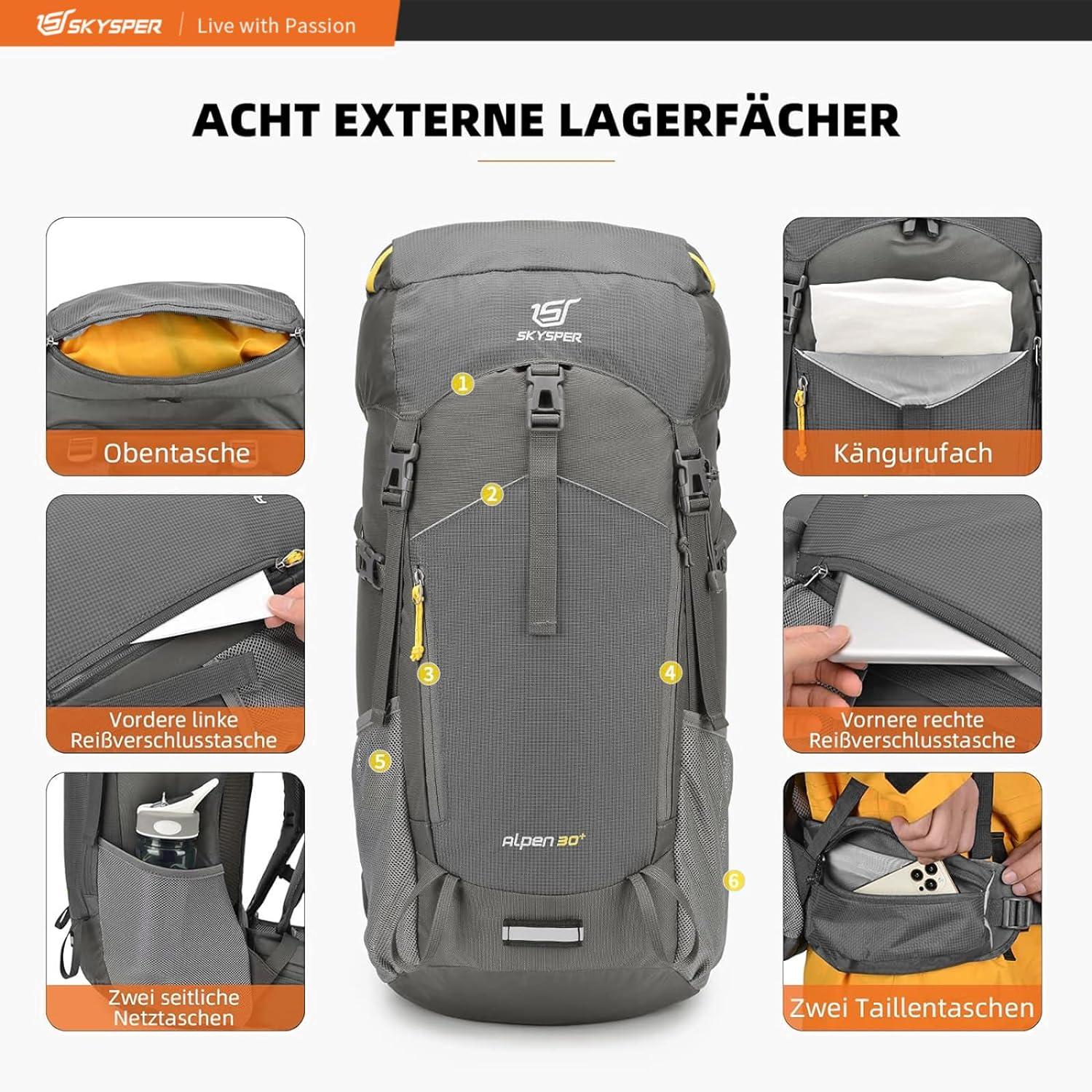 Wanderrucksack 30L Trekkingrucksack mit Rückenbelüftung für