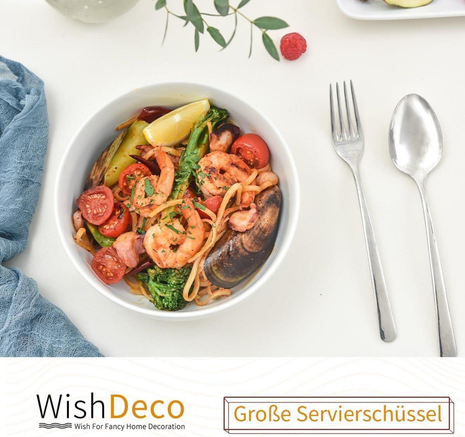 WishDeco Salatschüssel Set Porzellan Weiß 3er - 1100ml Müslischale Suppenschale