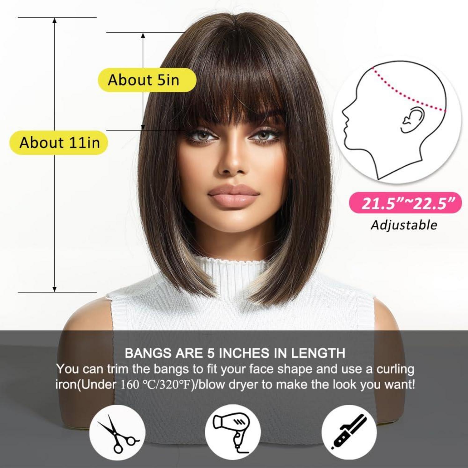 Braune Bob Perücke Kurz Synthetisches Haar Damen Cosplay Party dunkelbraun
