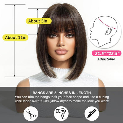 Braune Bob Perücke Kurz Synthetisches Haar Damen Cosplay Party dunkelbraun