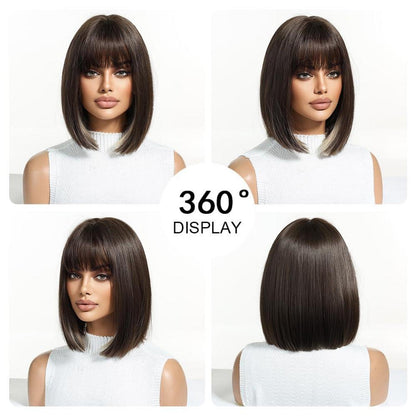 Braune Bob Perücke Damen Kurz Gerade Synthetisch Haar Cosplay Party Wig