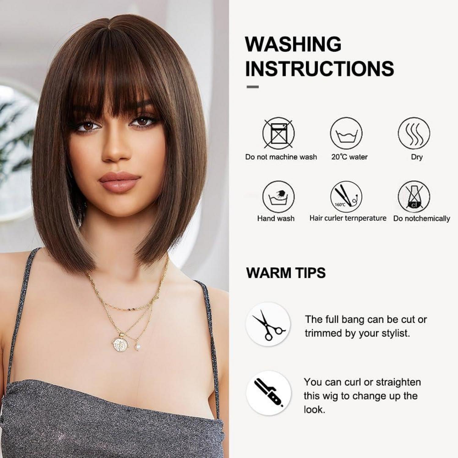 Braune Bob Perücke Kurz Synthetisches Haar Damen Cosplay Party dunkelbraun