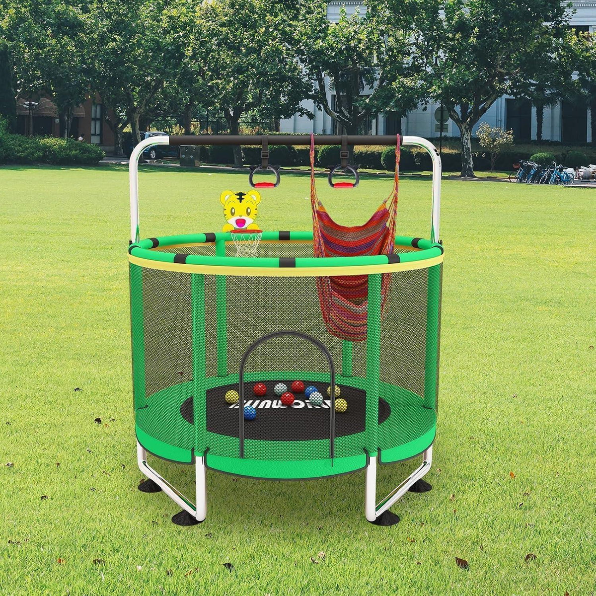Kindertrampolin mit Basketball & Zubehör – Indoor/Outdoor