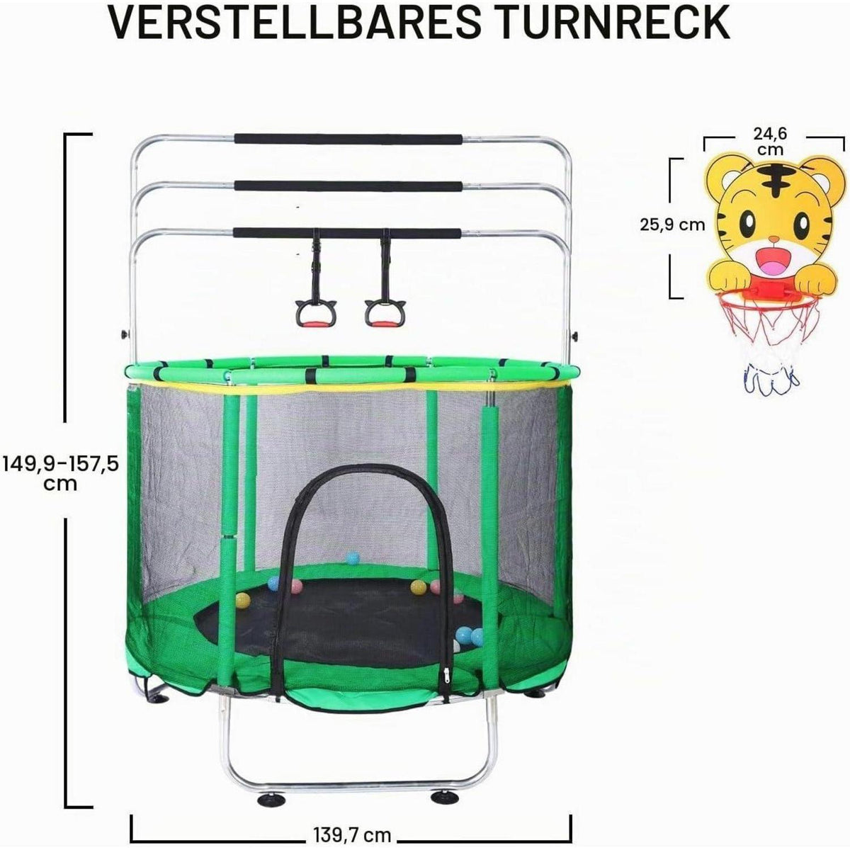 Kindertrampolin mit Basketball & Zubehör – Indoor/Outdoor