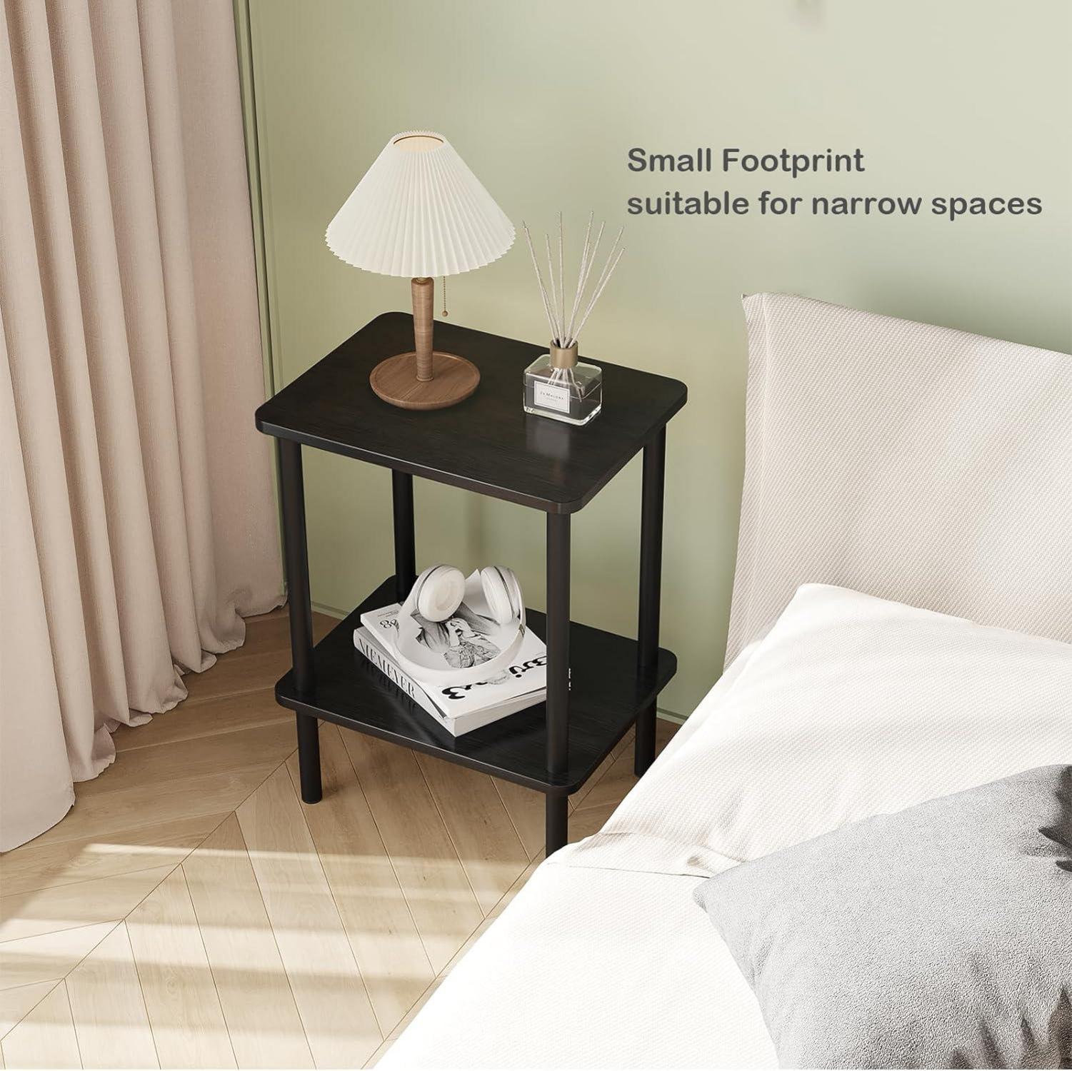 Beistelltisch Holz Schwarz 2 Tier Nachttisch Schmal 40x30x52cm