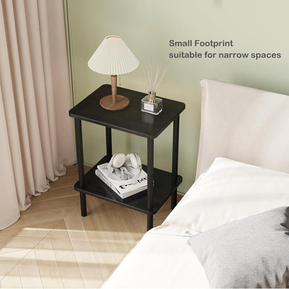 Beistelltisch Holz Schwarz 2 Tier Nachttisch Schmal 40x30x52cm