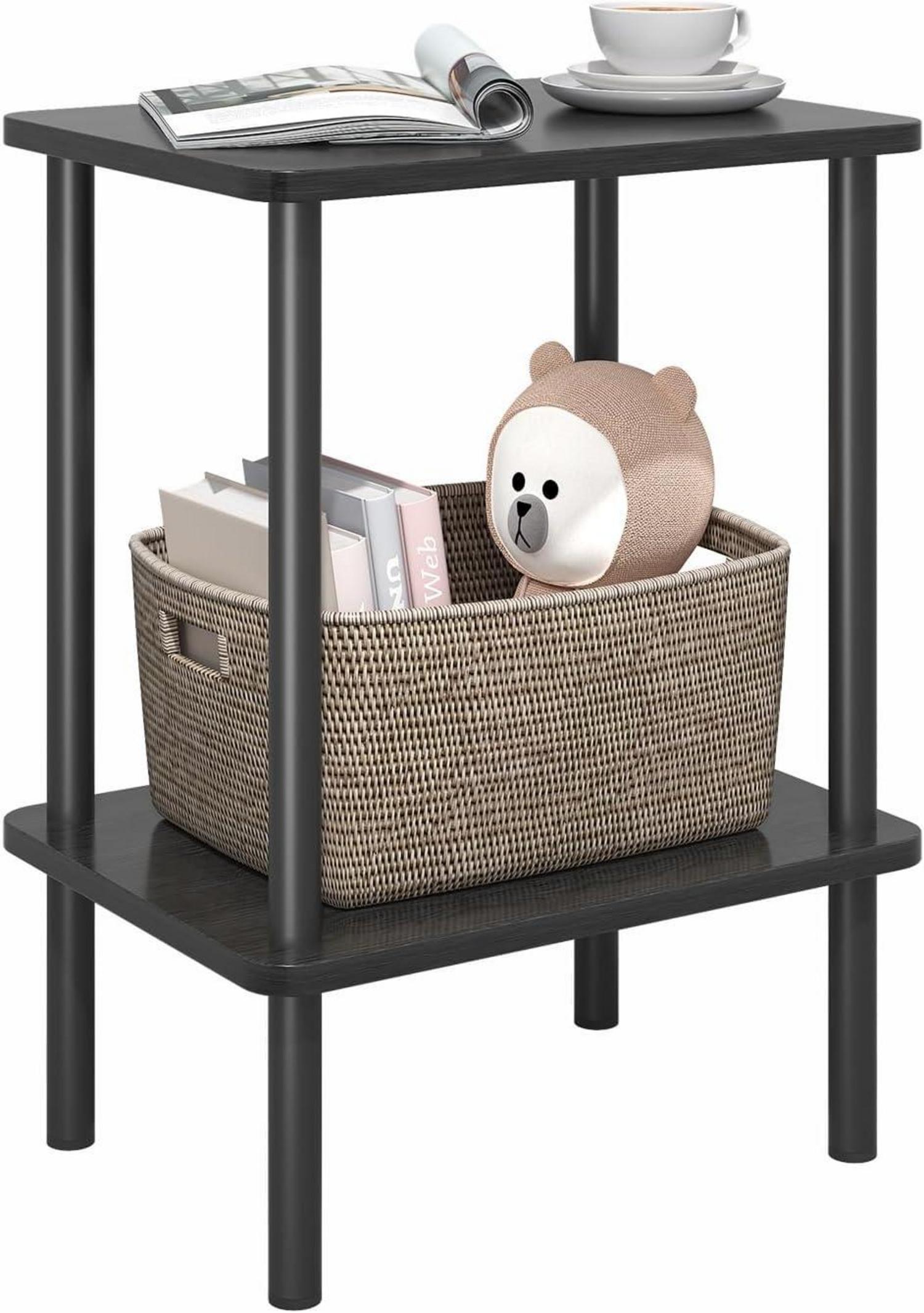 APICIZON Holz Beistelltisch Schwarz 2 Tier 40x30x52cm für Wohnzimmer