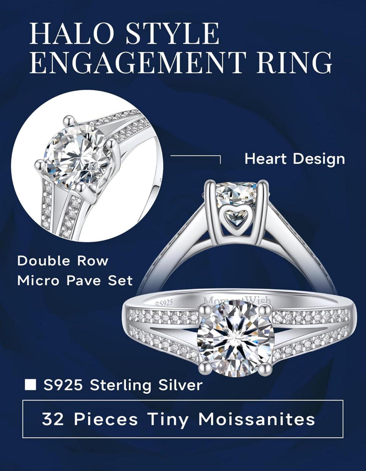 MomentWish Verlobungsring Damen 1 Karat Moissanite Ringe Silber 925 Versprechen
