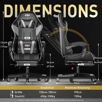 Ergonomischer Gaming Stuhl mit Fußstütze und Taschenfederkissen