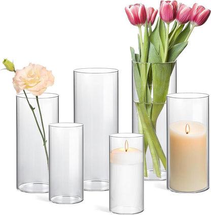 6er Set Glasvasen für Tischdeko, Tulpenvase Glas 15+20+25 cm