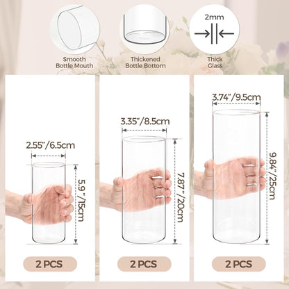 Glasvasen Set 6 Stück - Kleine Vasen für Tischdeko - Vase