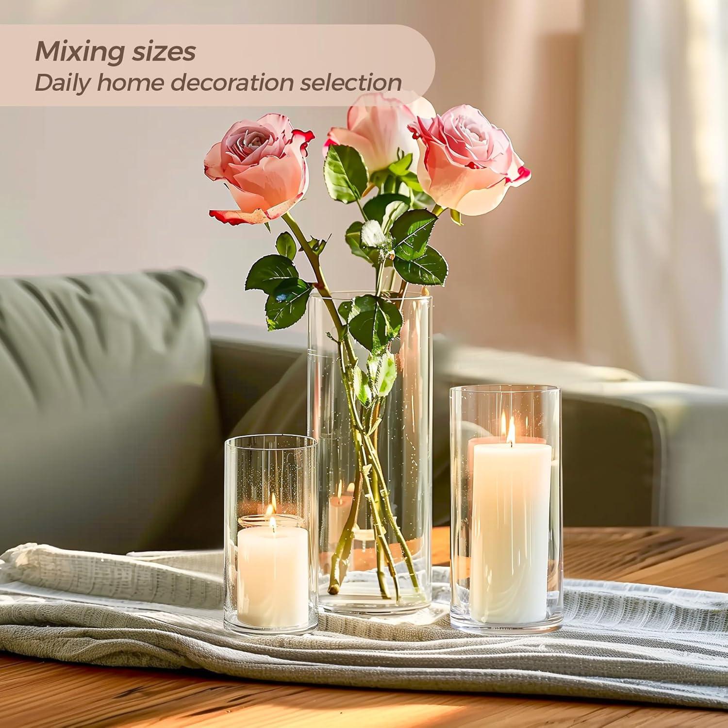 6er Set Glasvasen für Tischdeko, Tulpenvase Glas 15+20+25 cm