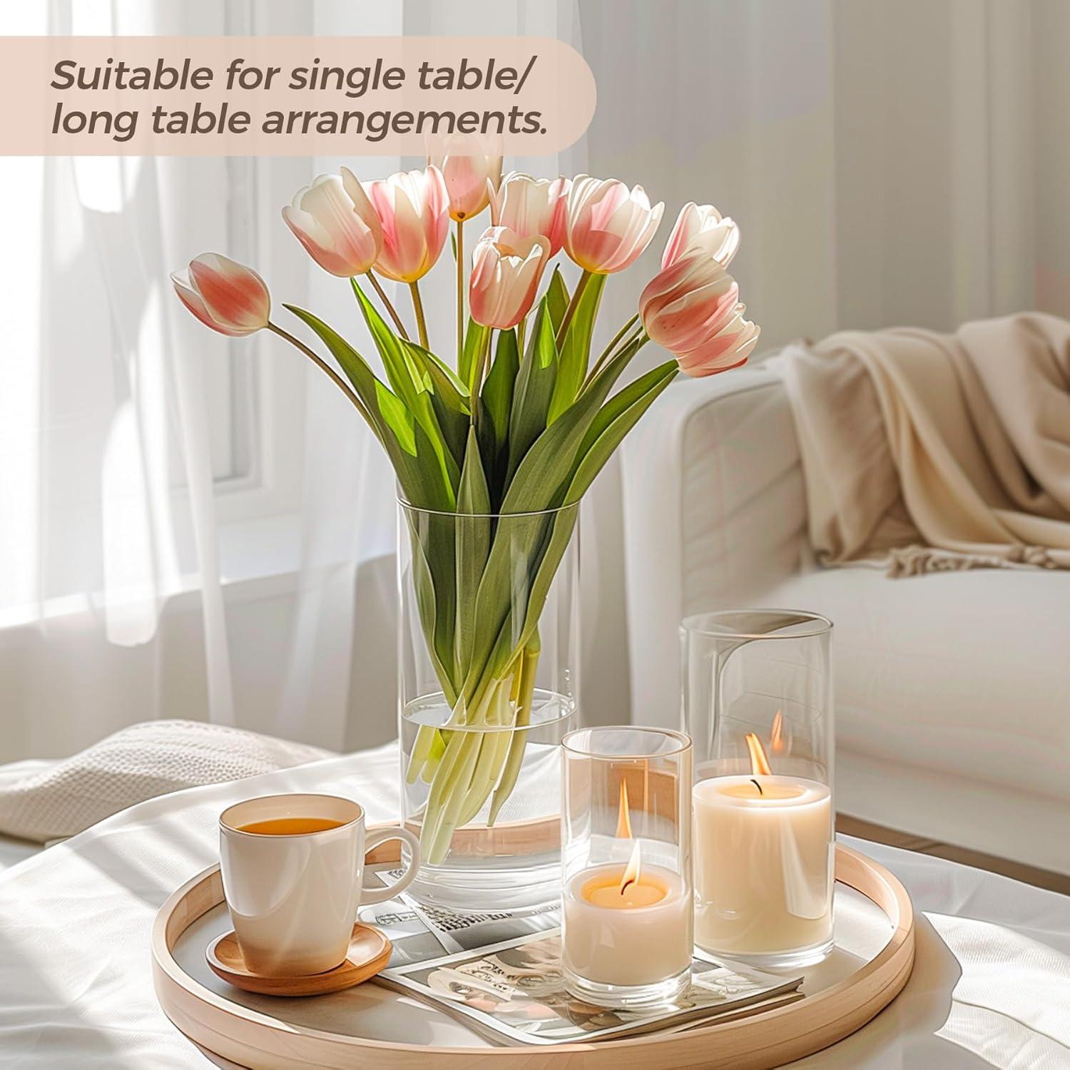 ComSaf Glasvase Set: 6 Kleine Vasen für Tischdeko, Hochwertige Tulpenvase Zylinder
