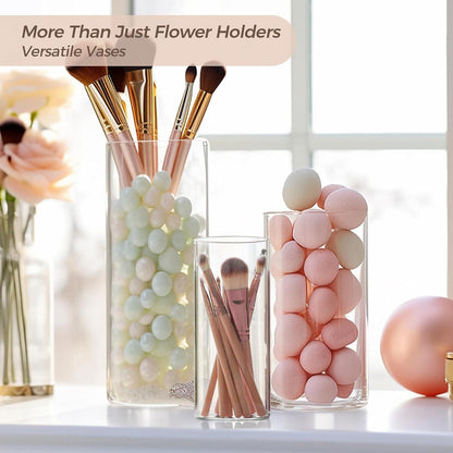 Glasvasen Set groß und klein, 6er Vase für Blumen & Kerzen, Vasen Deko