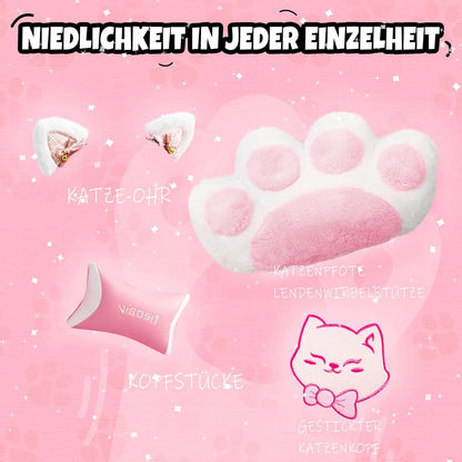Ergonomischer Gaming Stuhl mit Katzenohren und Lendenkissen