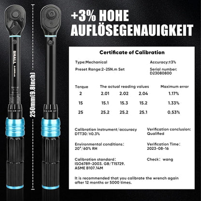 21-teiliger Drehmomentschlüssel 1/4" 2-25 Nm für Fahrrad & Motorrad